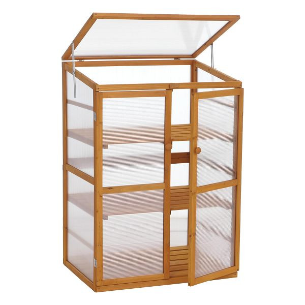 Mendler Gewächshaus HWC-Q13, Treibhaus Anzuchthaus Frühbeet Fenster verstellbar Holz FSC®-zertifiziert 110x76x57cm, natur, 121068