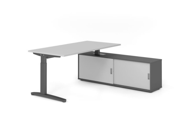 Hammerbacher Schreibtisch XB16, 160x80cm, Platte: Grau, 25mm dick, C-Fuß Gestell Graphit, höheneinstellbar, Graphit / Grau, VXBE16SB/5/G/G/5