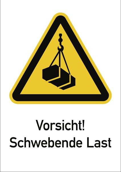 Moedel Vorsicht! Schwebende Last ISO 7010, Kombischild, Folie, 131x185 mm, 98978