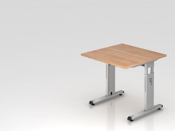 Hammerbacher Schreibtisch C-Fuß 80x80cm Nussbaum/Silber, Arbeitshöhe 65-85 cm, VOS08/N/S