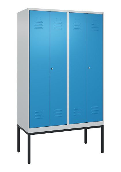 C+P Umkleidespind Classic PLUS, Doppel-Spind, Gestell, 4 Abteile, 2120x1200x500mm, 7035/5012, Zylinderschlösser, 0800327-40P S10019