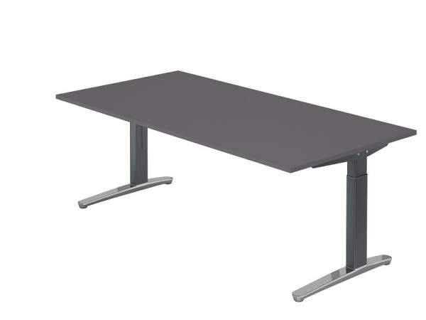 Hammerbacher Schreibtisch C-Fuß 200x100cm Graphit/Graphit (Poliert), Rechteckform, VXB2E/G/GC