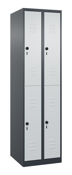 C+P Doppelstöckiger Spind Classic PLUS, 2 Abteile, 1850x500x500mm, 7016/7035, Drehriegel, 080300-29 S10011