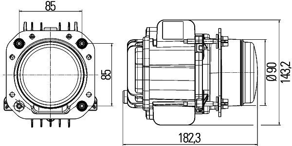 HELLA LED/DE-Hauptscheinwerfer - 90mm Performance Bi-LED L70 - 24V - Einbau - ECE/E1 3352 - Stecker: AMP - links/rechts, 1LL 010 820-871