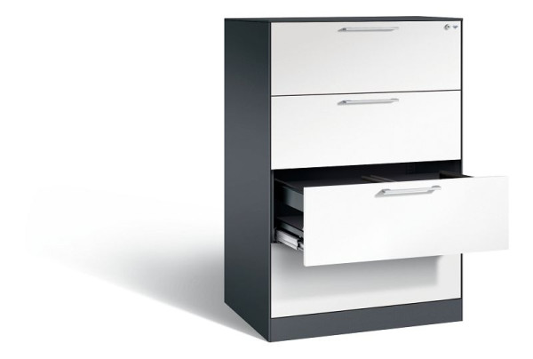 C+P Hängeregistraturschrank Asisto, H1310xB800xT600mm, Farbe: Schwarzgrau / Verkehrsweiß, Bügelgriff, 146223-412 S10482