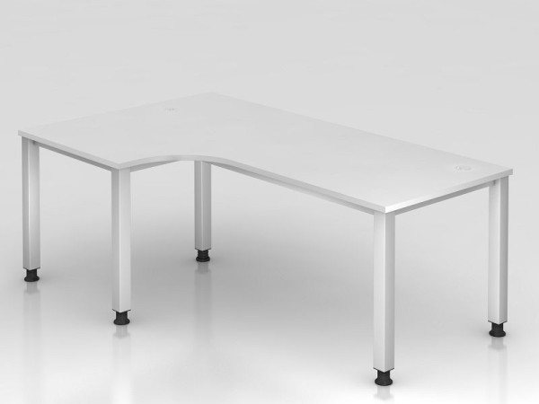 Hammerbacher Winkeltisch 4-Fuß eckig 200x120cm 90° Weiß, Winkelform 90°, links oder rechts montierbar, VQS82/W/S