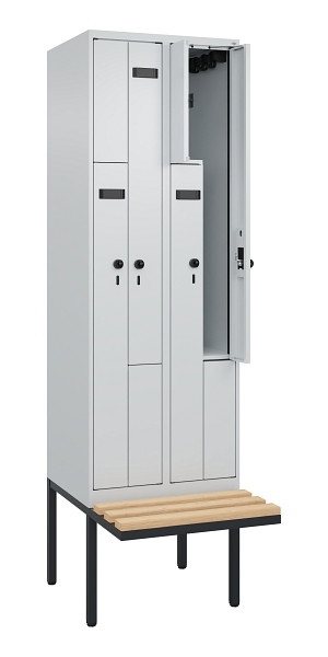 C+P Z-Spind Evolo PLUS, Bank, 4 Fächer, 2120x600x815mm, 7035/7035, Drehriegel, Sitzfläche Holz, 0490437-204 S10008