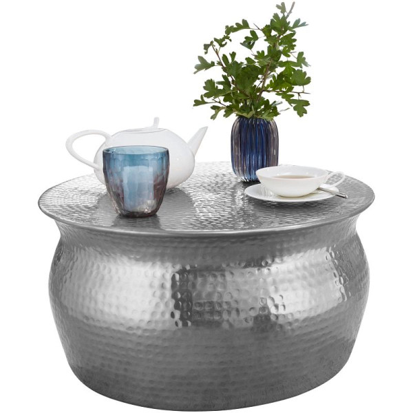 Wohnling Couchtisch KARAM 60x30,5x60cm Aluminium Silber orientalisch rund, WL5.454
