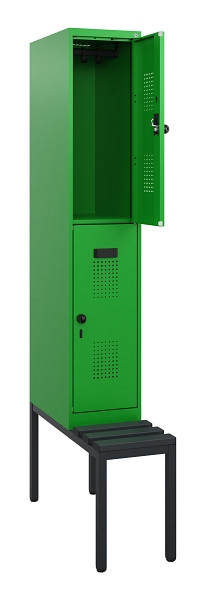 C+P Doppelstöckiger Spind Evolo PLUS, Bank, 2 Fächer, 1950x300x815mm, 6037/6037, Drehriegel, Sitzfläche Kunststoff, Sitzbank, 0493505-10 S10133