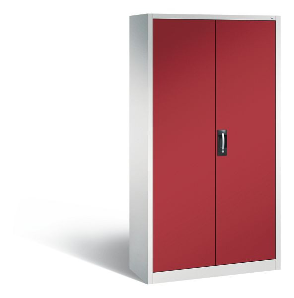 C+P Magazinschrank Serie 13, H1980xB1000xT420mm, Farbe: Lichtgrau / Rubinrot, Muldengriff, 133144A24 S10004