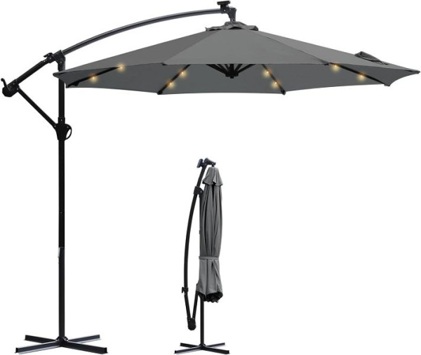 Sekey LED Solar Ampelschirm 300 cm, UV50+ Sonnenschutz, robust und stabil für den Garten Dunkelgrau, UB130