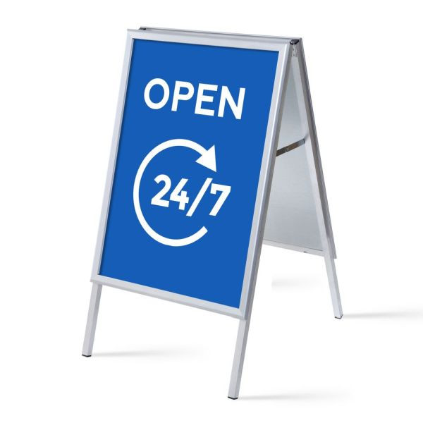 Showdown Displays Kundenstopper A1 Komplettset Geöffnet 24/7 Blau Englisch, ZPA1G32MEI245