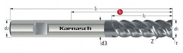 Karnasch VHM - Nut- und Schruppfräser d= 12,0/r=1,0/L2= 24/Z=4 XP-772 Extrem Rapid Cutter, 306432120010024