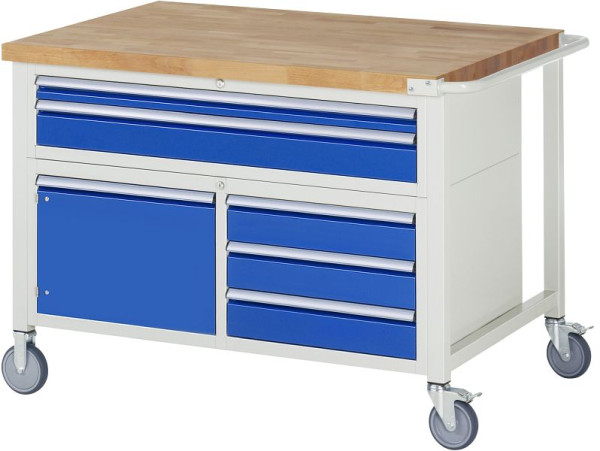 RAU Fahrbare Werkbank-Modell 8922, 1250x900x920-1120mm, Oben: 60, 120mm, Unten li: Flügeltür, Unten re: 3x120mm, 05-8922A2-129B4H.11