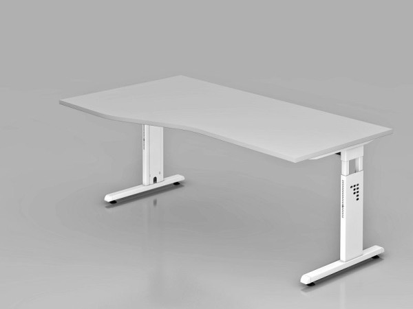 Hammerbacher Schreibtisch C-Fuß 180x100/80cm Grau/Weiß, Arbeitshöhe 65-85 cm, VOS18/5/W