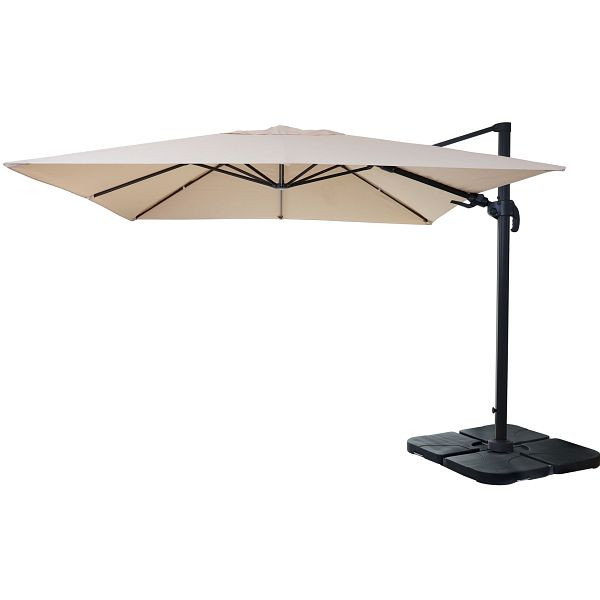 Mendler Gastronomie-Ampelschirm HWC-A96, 3x3m (Ø4,24m) schwenkbar, Polyester Alu/Stahl 23kg, creme mit Ständer, 153394+31831