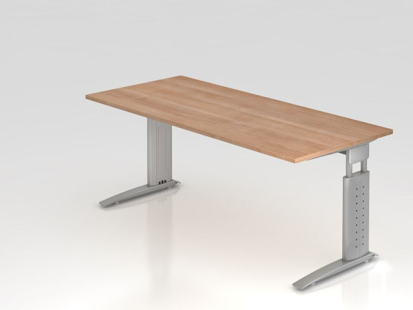 Hammerbacher Schreibtisch C-Fuß 180x80cm Nussbaum/Silber, Arbeitshöhe 68-86 cm einstellbar, VUS19/N/S