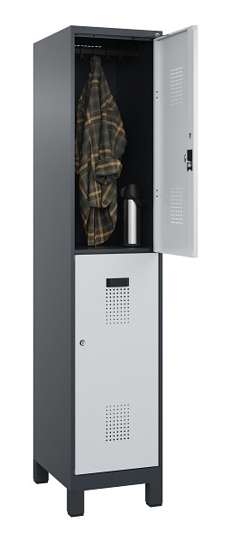 C+P Doppelstöckiger Spind Evolo PLUS, mit Füßen, 2 Fächer, 1950x400x500mm, 7016, Frontfarbe RAL 7035 Lichtgrau, Zylinderschloss, 049310-12 S10044