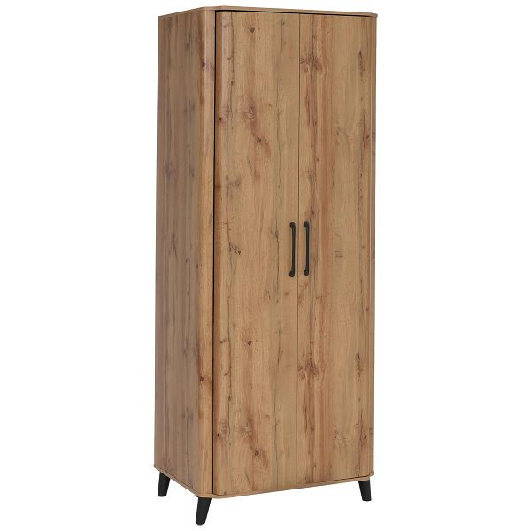 Mendler Hochschrank HWC-P42, Garderoben-/Kleiderschrank Kleideraufbewahrung Schrank 2 Türen 216x80x57cm, Wotan-Eiche-Optik, 139764+139765+139766