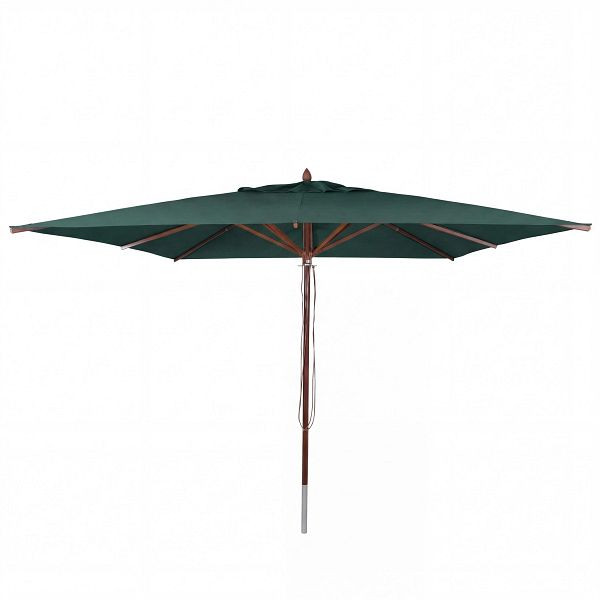 Mendler Gastronomie Holz-Sonnenschirm HWC-C57b, Gartenschirm, Polyester/Holz 29kg, eckig 4x4m Seilzug stoßsicher, dunkelgrün, 120503