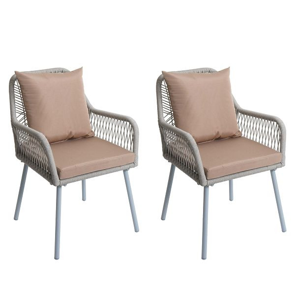 Mendler 2er-Set Gartenstuhl HWC-O12, Outdoor Sitz-/Rückenpolster Aluminium Seilgeflecht Rope, grau, Bezug taupe, 110478