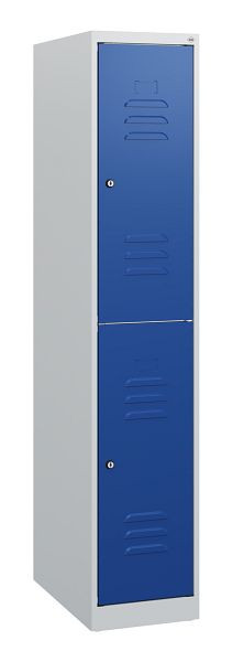 C+P Doppelstöckiger Spind Classic PLUS, 1530x300x500mm, 7035/5010, Zylinderschlösser, 0803005-10 S10020