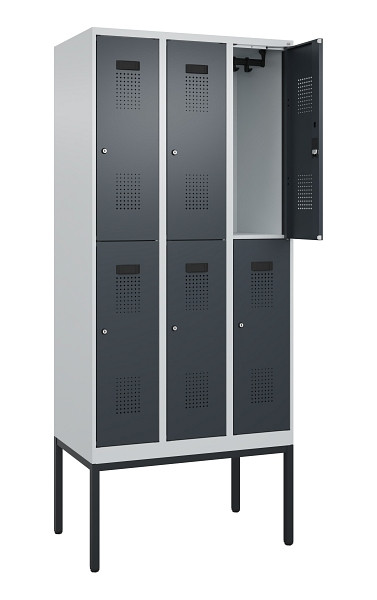 C+P Doppelstock-Spind Evolo PLUS, Gestell, 6 Fächer, 2120x900x500mm, 7035/7016, Zylinderschloss, 0493307-30 S10039