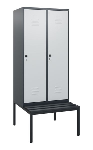 C+P Umkleidespind Classic PLUS, mit untergebauter Sitzbank, 2 Abteile, 1950x800x815mm, 7016/7035, Drehriegel, 0800505-22 S10043