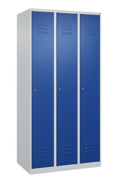 C+P Umkleidespind Classic PLUS, 3 Abteile, 1850x900x500mm, 7035/5010, Zylinderschlösser, 080000-30 S10029