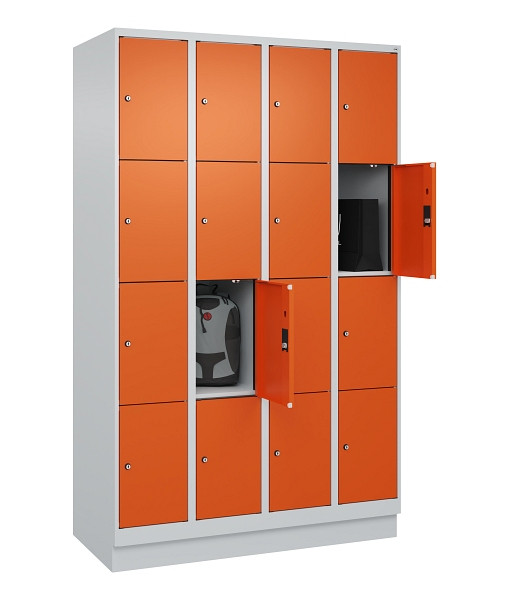 C+P Schließfachschrank Evolo PLUS, mit Sockel, 16 Fächer, 1950x1200x500mm, 7035/2004 Reinorange, 049020-404 S10002
