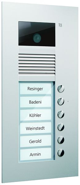 TCS Video Außenstation Serie AVU mit 6 Klingeltasten (rechtsbündig), 1-spaltig, UP silber, AVU14060-0010
