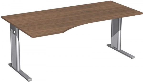 geramöbel PC-Schreibtisch links starr, C Fuß Blende optional, 1800x1000x720, Nussbaum/Silber, N-648306-NS