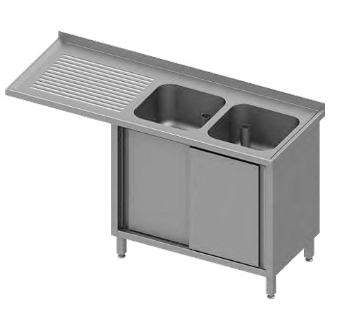 Stalgast Spülschrank mit Schiebetüren und Überstand 1400x700x900 mm, mit einem Becken links, mit Aufkantung, verschweißt, VSK14726LA