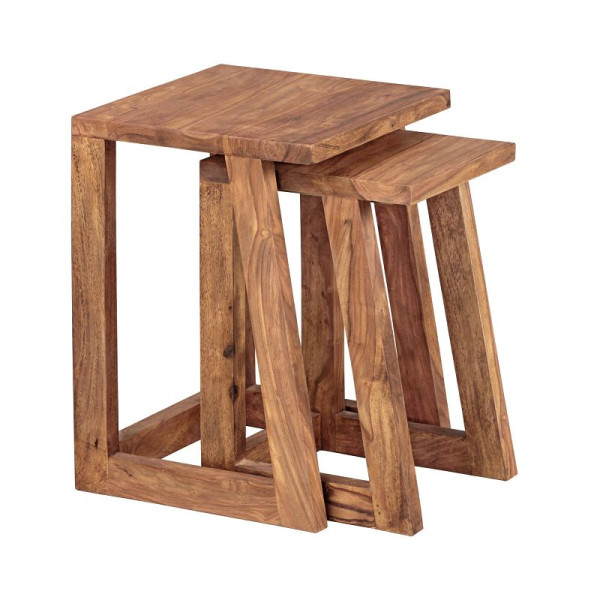 Wohnling 2er Set MUMBAI Massivholz Sheesham Design, eckig, Landhaus-Stil, WL1.779
