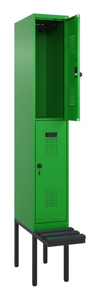 C+P Doppelstock-Spind Evolo PLUS, Bank, 2 Fächer, 2120x300x815mm, 6037/6037, Drehriegel, Sitzfläche Kunststoff, 0493407-10 S10107