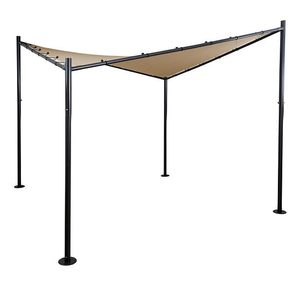 Mendler Pergola HWC-A41, Garten Pavillon Sonnensegel, stabiles 6cm Stahl-Gestell, 4x4m taupe, 75892+75893