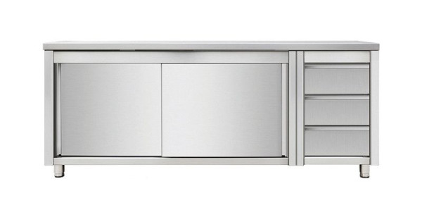 Skyrainbow Arbeitsschrank mit Schiebetüren und Schubladenblock rechts, 2000 x 700 mm, THASR207R3