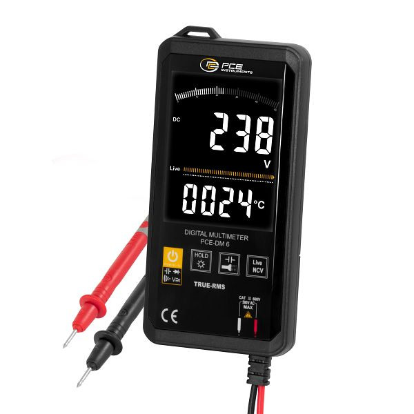PCE Instruments Digital-Multimeter, berührungslose Spannungserkennung, True RMS, Hold - Funktion, Umgebungstemperatur, Live -Test, PCE-DM 6