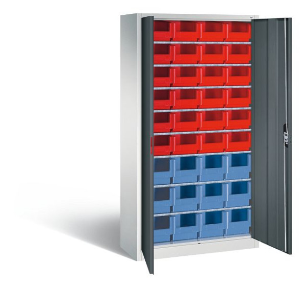 C+P Magazinschrank Serie 13, H1980xB1000xT420mm, Farbe: Lichtgrau / Anthrazitgrau, Muldengriff, 133144-23 S10115