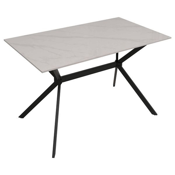 Mendler Esszimmertisch HWC-O58, Esstisch Sinterstein Metall, Marmor-Optik 120cm, weiß, 122201+122202