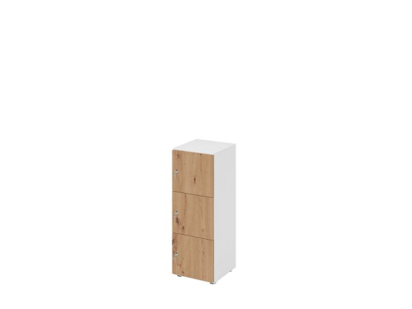 Hammerbacher Schließfachschrank schmal 3OH, 3 Türen mit Schloss, Korpus: weiß, Türen: Asteiche, 40 x 40 x 110 cm (BxTxH), V234L3/W/R/DS