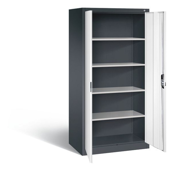 C+P Büroschrank Acurado, H1950xB930xT600mm, Farbe: Schwarzgrau / Verkehrsweiß, Muldengriff, 5 OH, 9290-000 S10611
