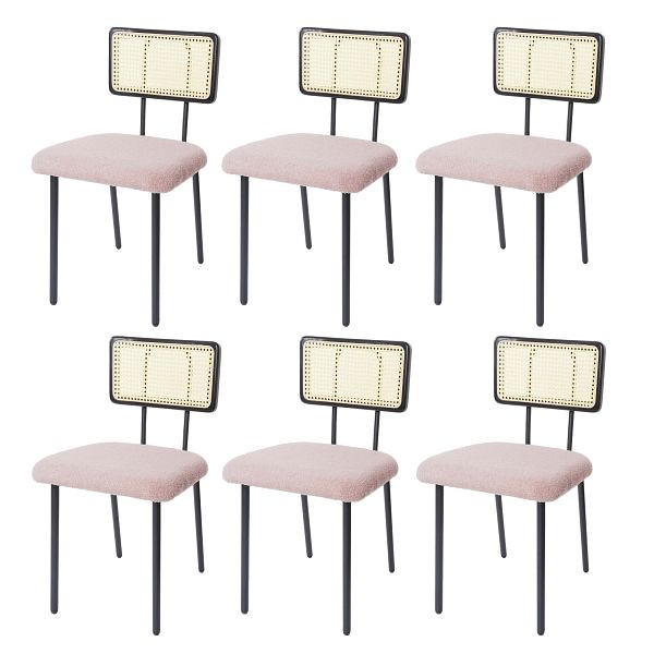 Mendler 6er-Set Esszimmerstuhl HWC-K88, Lehnstuhl Stuhl, Holz Poly-Rattan Metall Bouclé, Stoff/Textil rosa, 3x97711