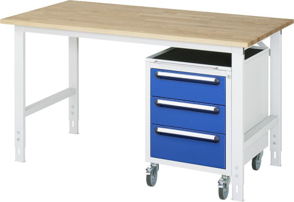 RAU Arbeitstisch Serie Tom (K-Modell 09), B750 x T800 x H760-1080 mm, Buche-Massiv-Arbeitsplatte, Stärke 25 mm, 06-625B80-07-KM09.11