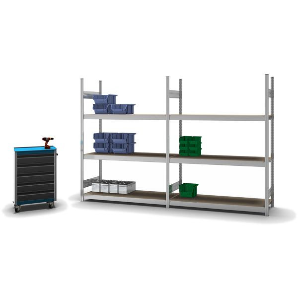 hofe Großfach-Grundregal, 2000x500x1500 mm, 3 Fachebenen, Spanplatte verzinkt, 350 kg Fachlast, 1200 kg Feldlast, zweiseitige Bedienung, GZG20515S