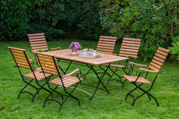 Merxx Schlossgarten Set 7-teilig, 6 Schlossgarten Klappsessel mit hoher Lehne, 1 Schlossgarten Klappausziehtisch, 100 (150) x 90 cm, 50165-217