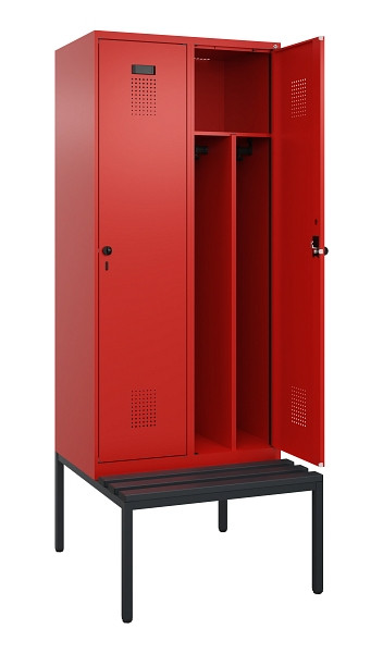 C+P Spind Evolo PLUS, 2 Abteile, 2120x800x815mm, 3020/3020, Haken 4, Drehriegel, Sitzfläche Kunststoff, Sitzbank, Trennwand, 0490507-22F S10079