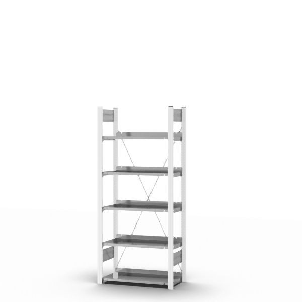hofe Grundregal, zerlegt, 5 Böden 1750 x 300 x 750 mm, verzinkt Stützprofile - Verkehrsweiß/RAL 9016, HWG17307EX