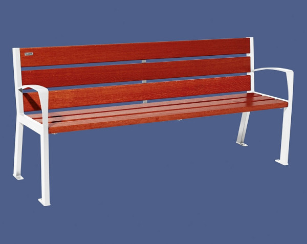 Procity Sitzbank Silaos 6 Holzlatten, 1800 mm, Mit Armlehne, Holz & Stahl, Mahagoni/RAL 9010, 209612.9010.ACAJ