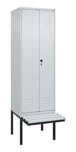 C+P Umkleidespind Classic PLUS, Doppel-Spind, 2 Abteile, 2120x600x815mm, 7035/7035, Drehriegel, Untergestell & Sitzfläche, 0800427-20P S10039